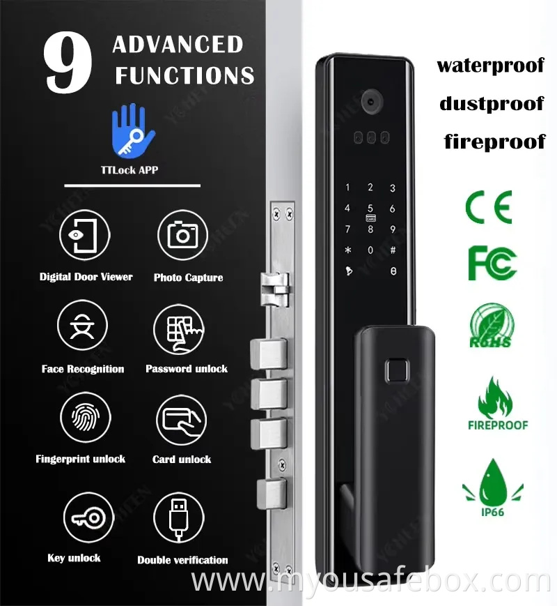 Lock Manufacturer WiFi Digital Card Security Safe Electronic Fingerprint Remote Control Smart Door Lock with Camera and Audio